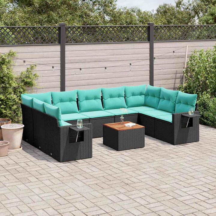 havesofasæt med 10 hynder sort polyrattan