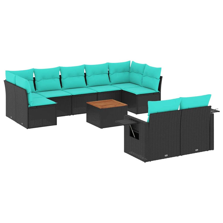 havesofasæt med 10 hynder sort polyrattan