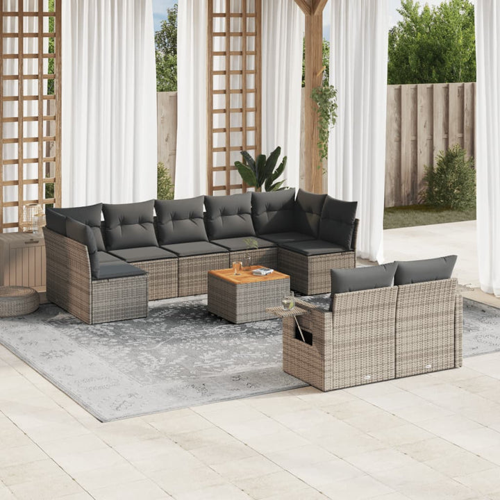 sofasæt til haven 10 dele med hynder polyrattan grå