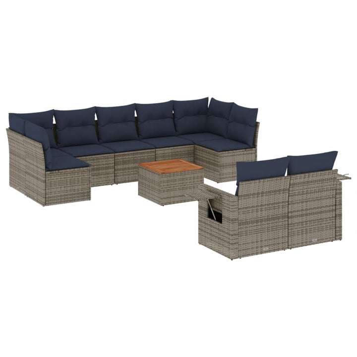havesofasæt med 10 dele og hynder grå polyrattan