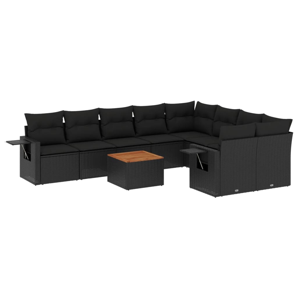 sofasæt til haven 10 dele med hynder polyrattan sort