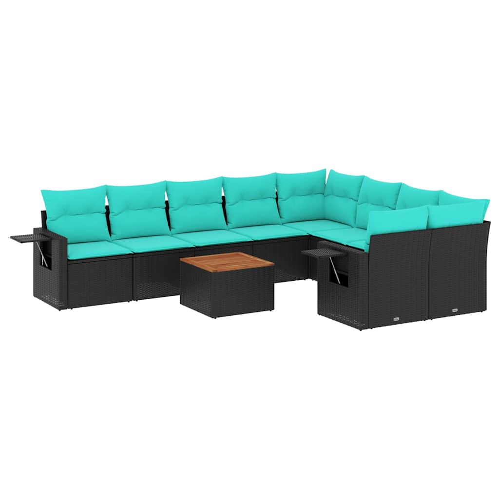 havesofasæt med 10 hynder sort polyrattan