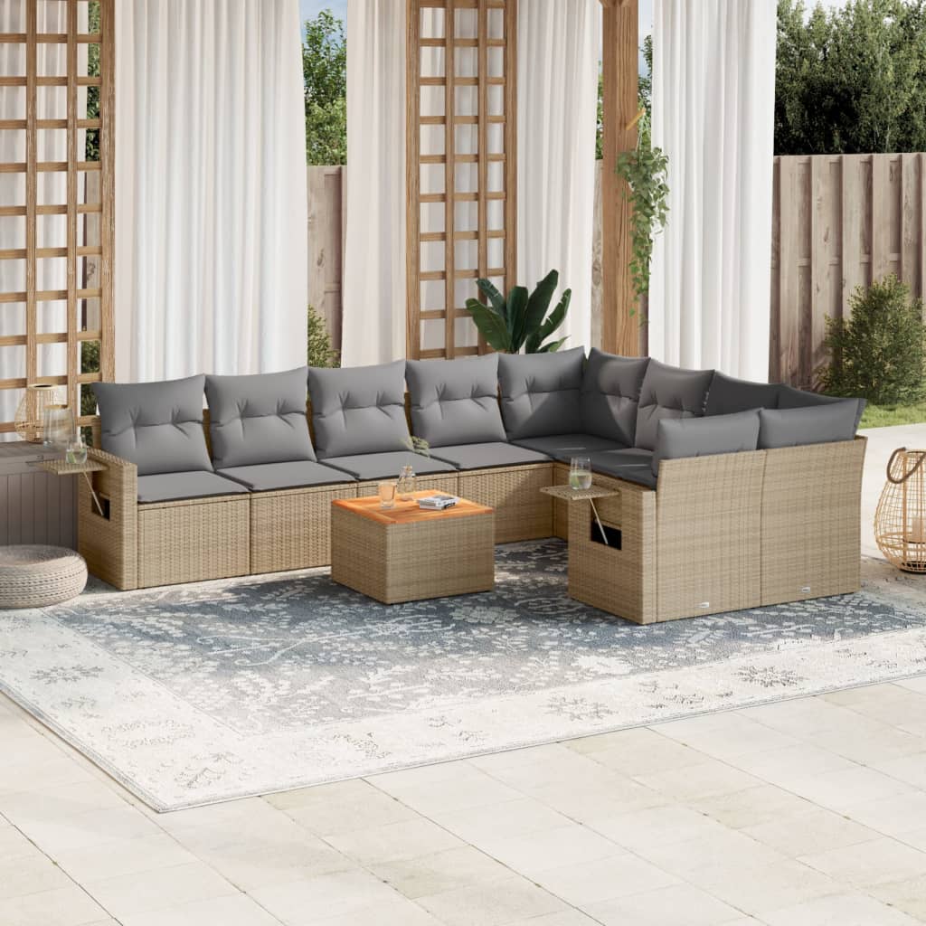 sofasæt til haven 10 dele med hynder polyrattan beige