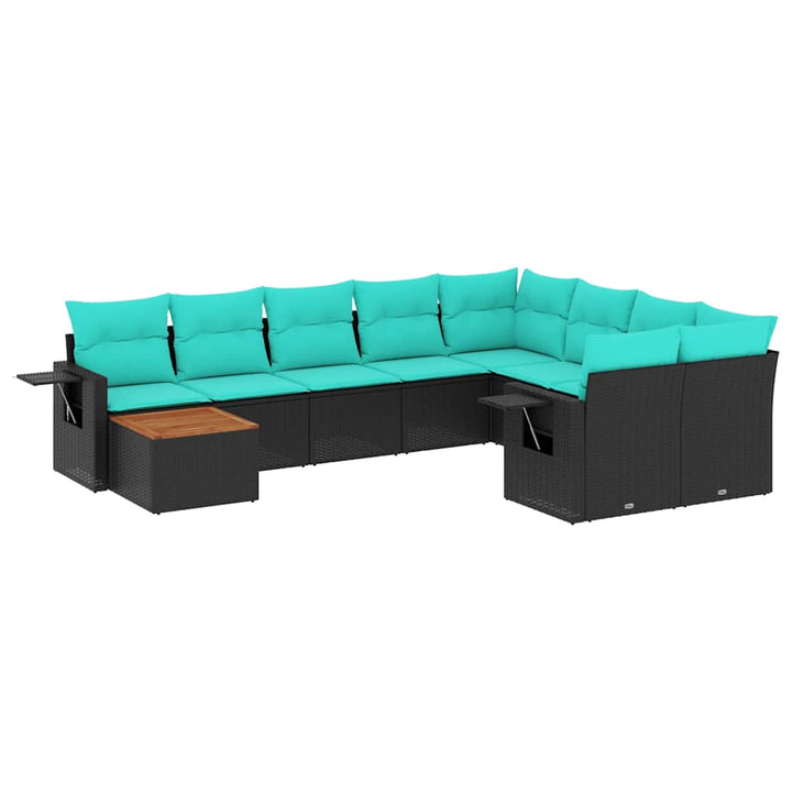 havesofasæt med 10 hynder sort polyrattan