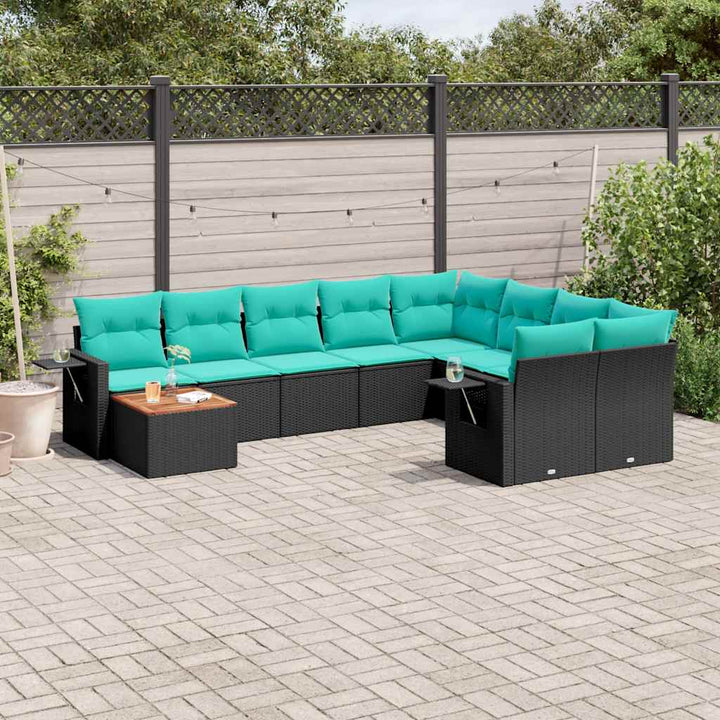 havesofasæt med 10 hynder sort polyrattan