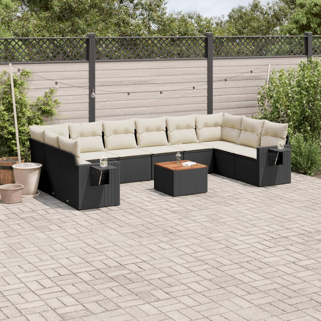 sofasæt til haven 11 dele med hynder polyrattan sort