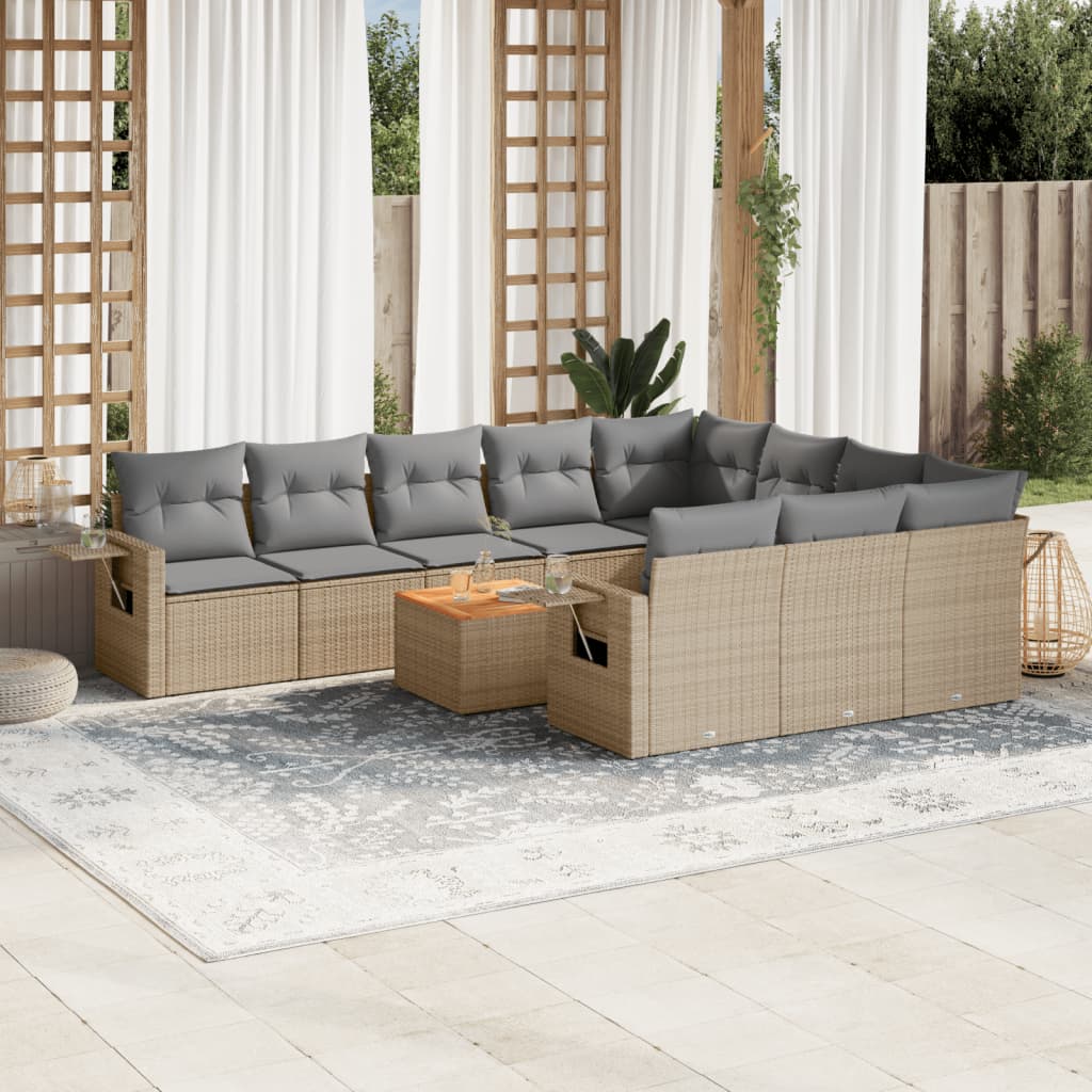 sofasæt til haven 11 dele med hynder polyrattan beige