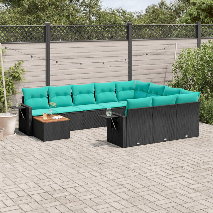 11-delt havesofasæt med hynder sort polyrattan