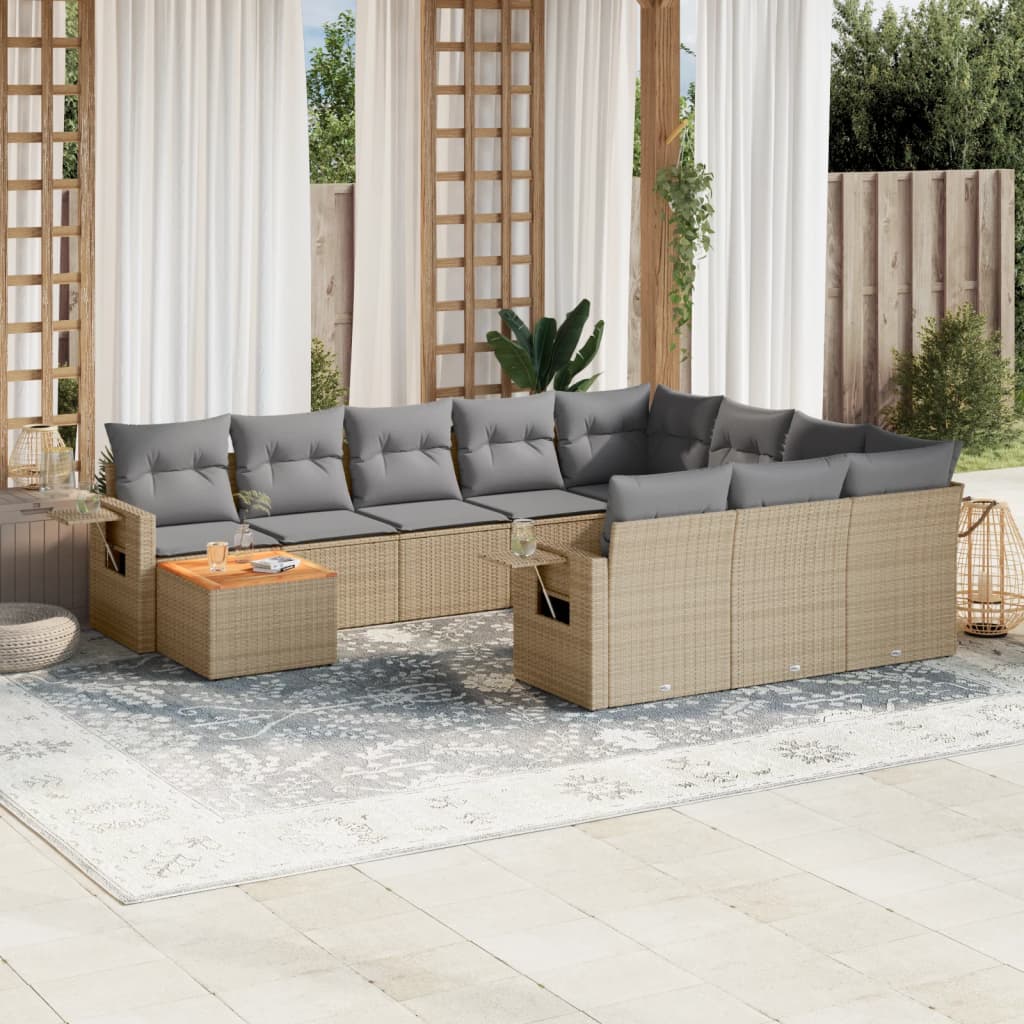 sofasæt til haven 11 dele med hynder polyrattan beige