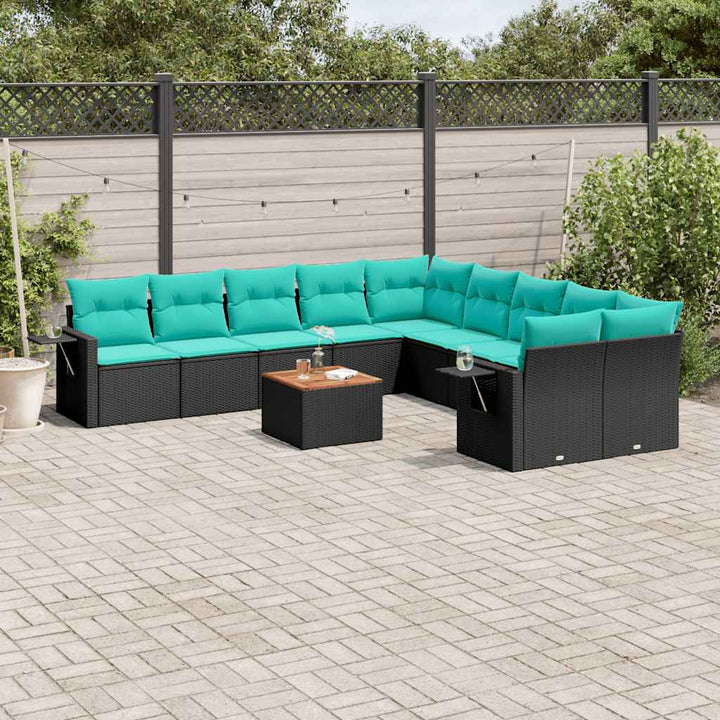 11-delt havesofasæt med hynder sort polyrattan