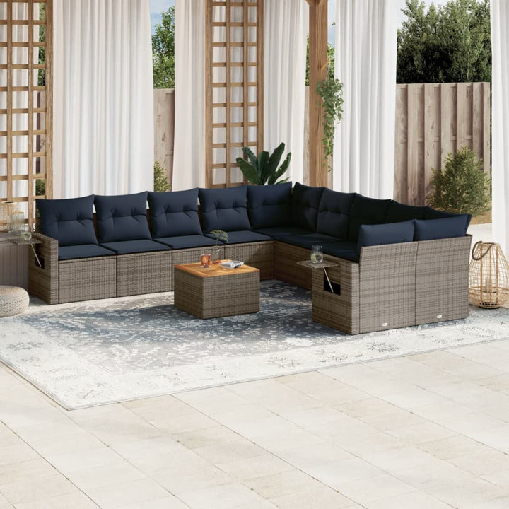 11-delt havesofasæt med hynder grå polyrattan