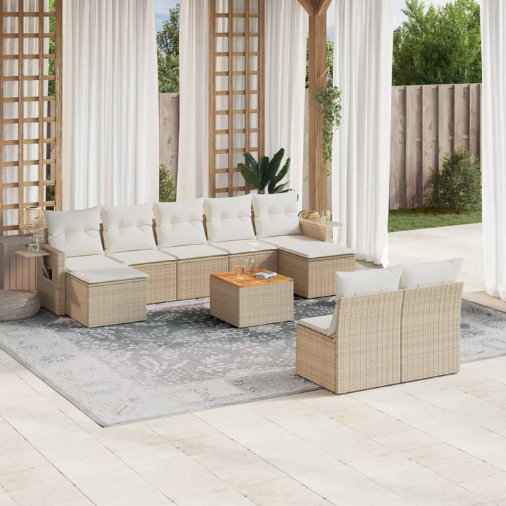 sofasæt til haven 10 dele med hynder polyrattan beige