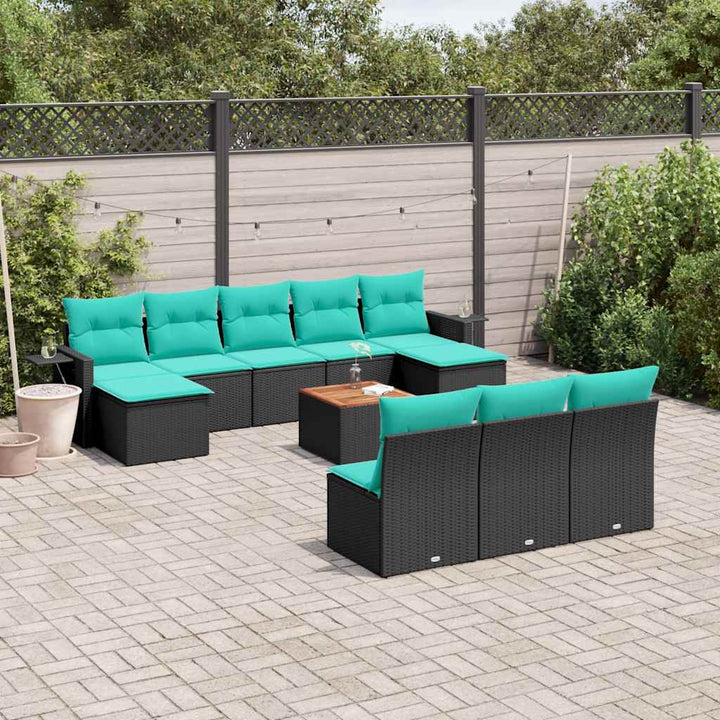 11-delt havesofasæt med hynder sort polyrattan