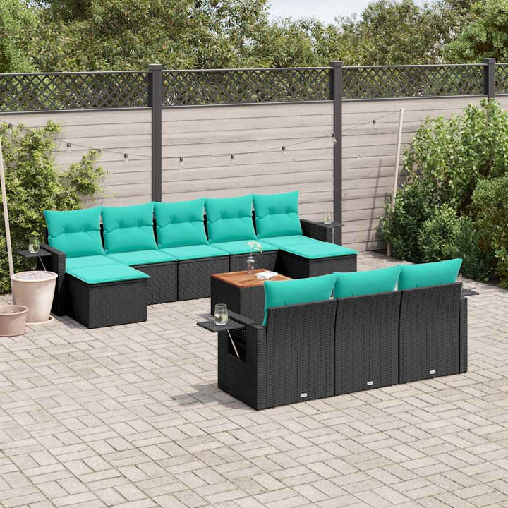 11-delt havesofasæt med hynder sort polyrattan