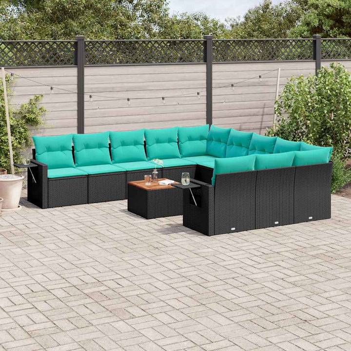 12-delt havesofasæt med hynder sort polyrattan