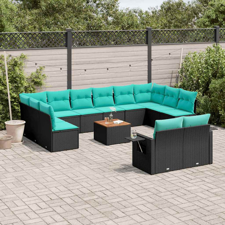 13-delt havesofasæt med hynder sort polyrattan