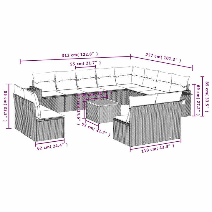 13-delt havesofasæt med hynder sort polyrattan