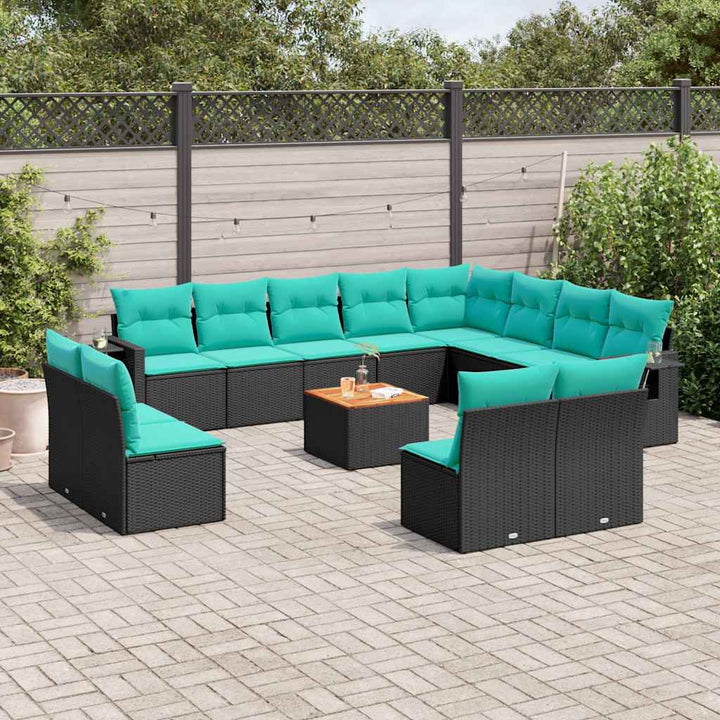 13-delt havesofasæt med hynder sort polyrattan