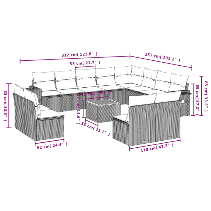 sofasæt til haven 13 dele med hynder polyrattan beige