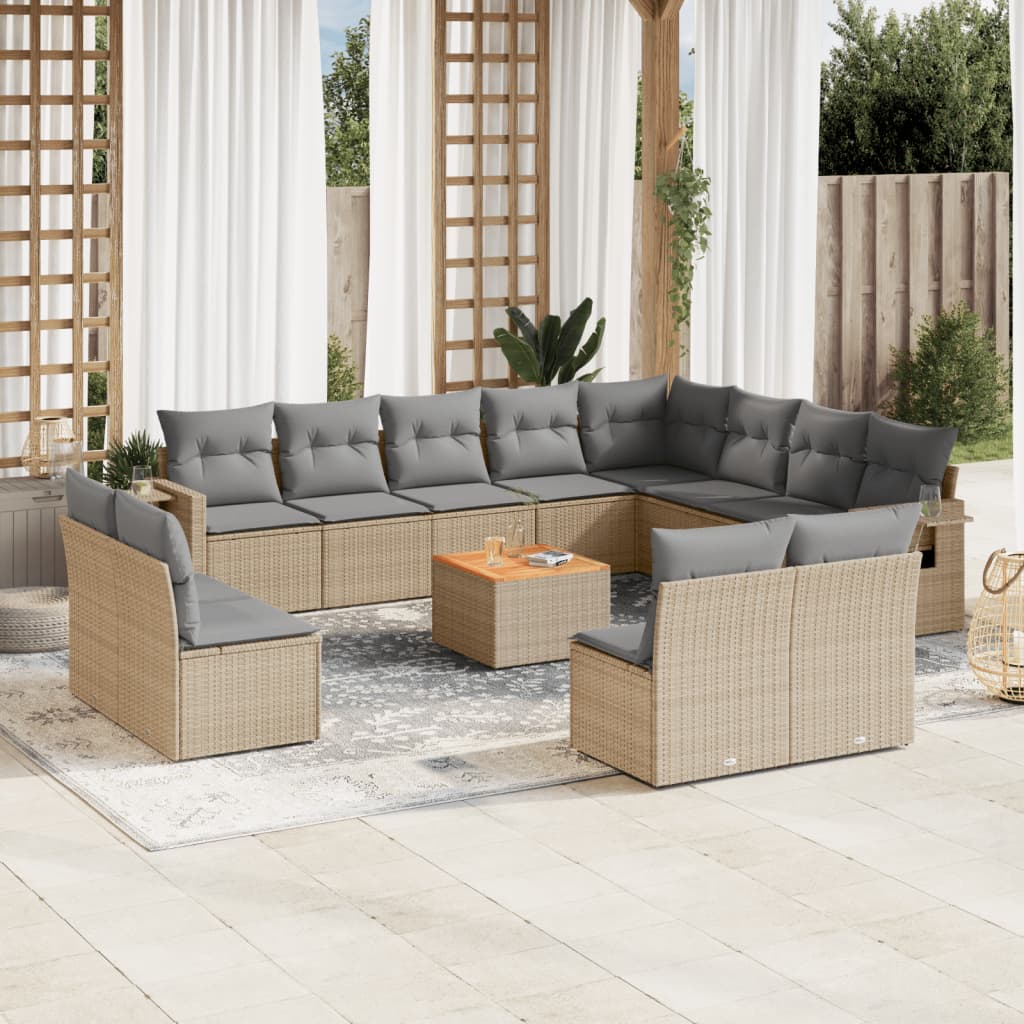 sofasæt til haven 13 dele med hynder polyrattan beige