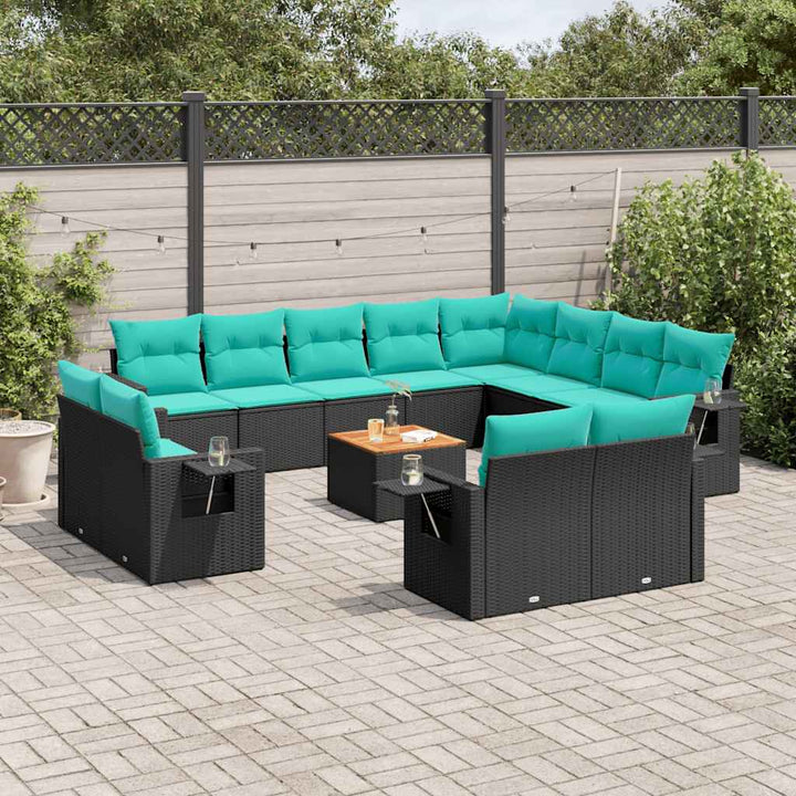 13-delt havesofasæt med hynder sort polyrattan