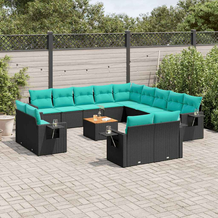 14-delt havesofasæt med hynder sort polyrattan
