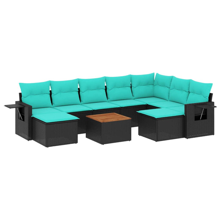 havesofasæt med 10 hynder sort polyrattan