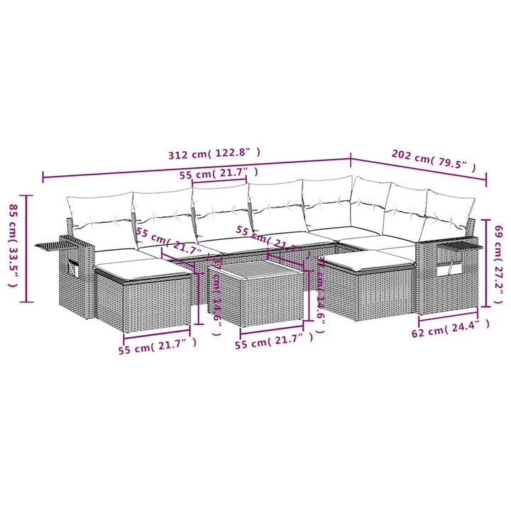 havesofasæt med 10 hynder sort polyrattan