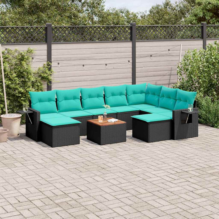 havesofasæt med 10 hynder sort polyrattan