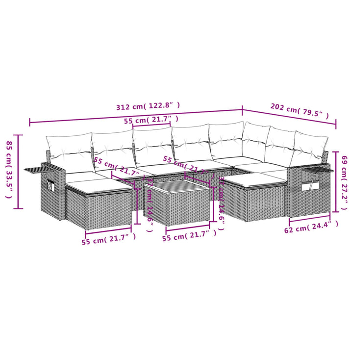 sofasæt til haven 10 dele med hynder polyrattan beige