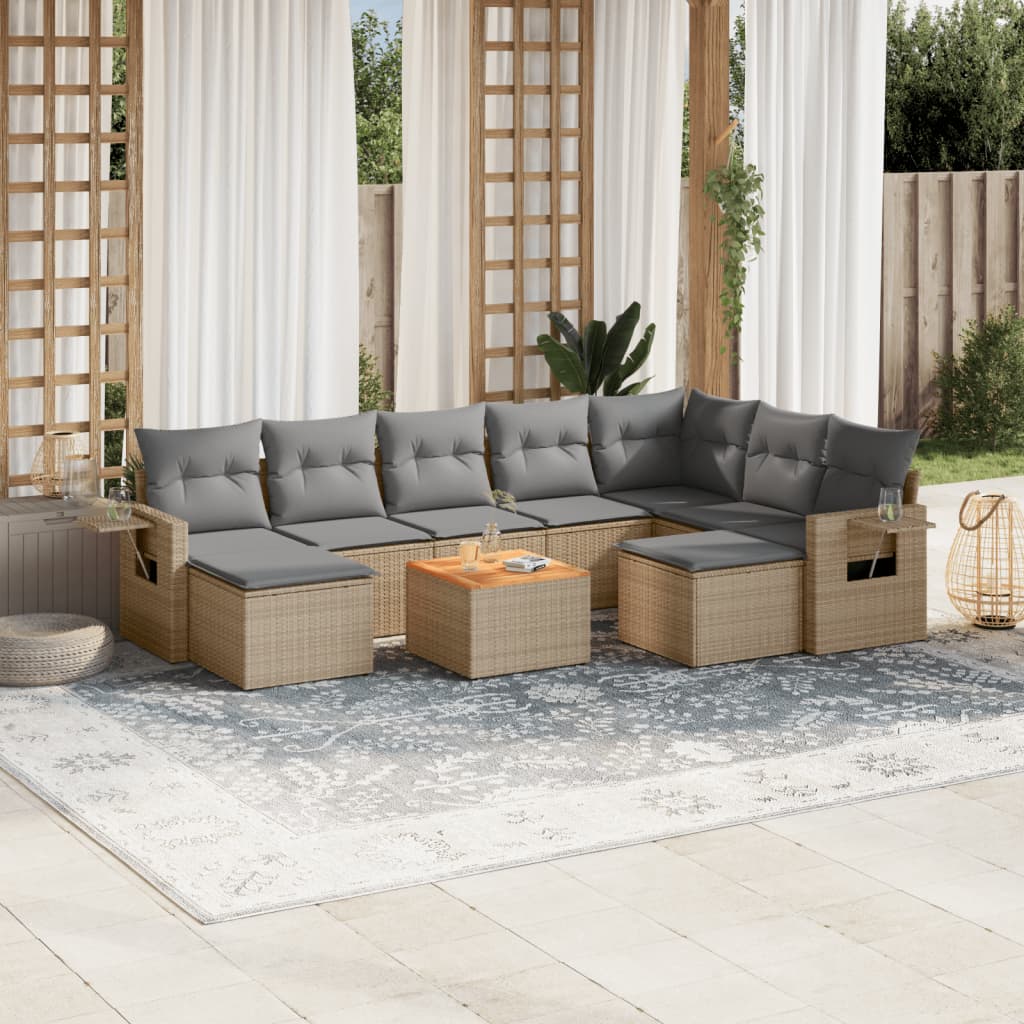 sofasæt til haven 10 dele med hynder polyrattan beige