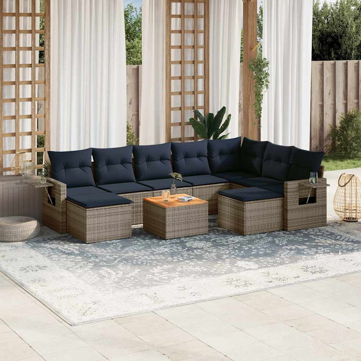 havesofasæt med 10 dele og hynder grå polyrattan