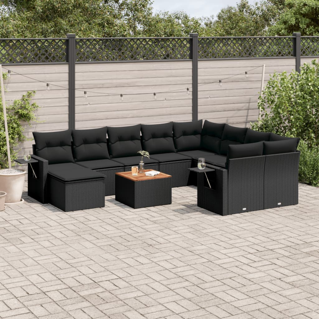 sofasæt til haven 11 dele med hynder polyrattan sort