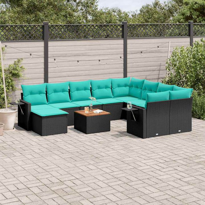 11-delt havesofasæt med hynder sort polyrattan