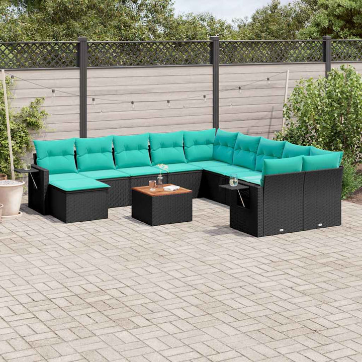 12-delt havesofasæt med hynder sort polyrattan