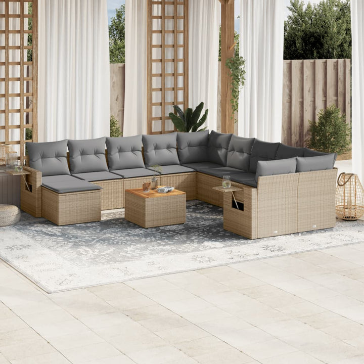sofasæt til haven 12 dele med hynder polyrattan beige