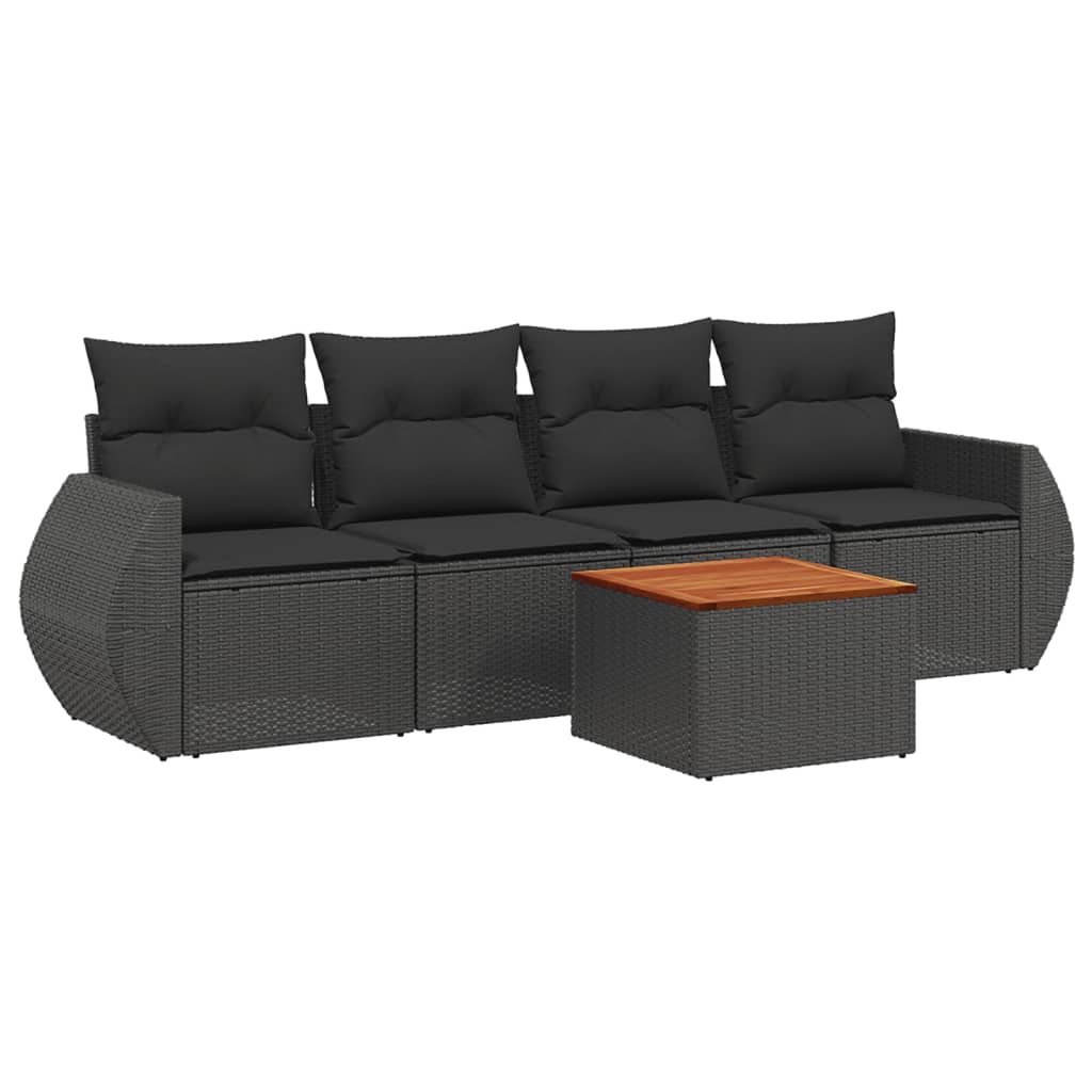 sofasæt til haven 5 dele med hynder polyrattan sort