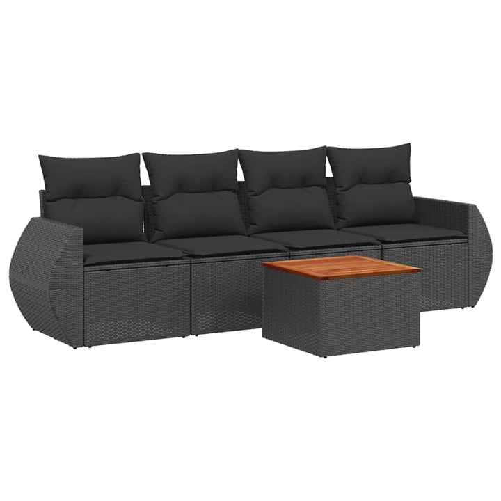 sofasæt til haven 5 dele med hynder polyrattan sort