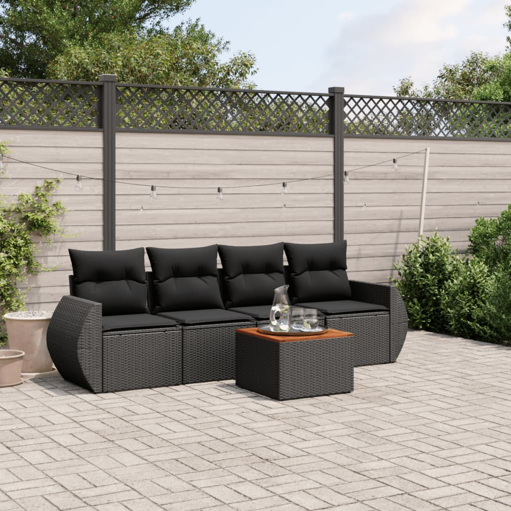 sofasæt til haven 5 dele med hynder polyrattan sort