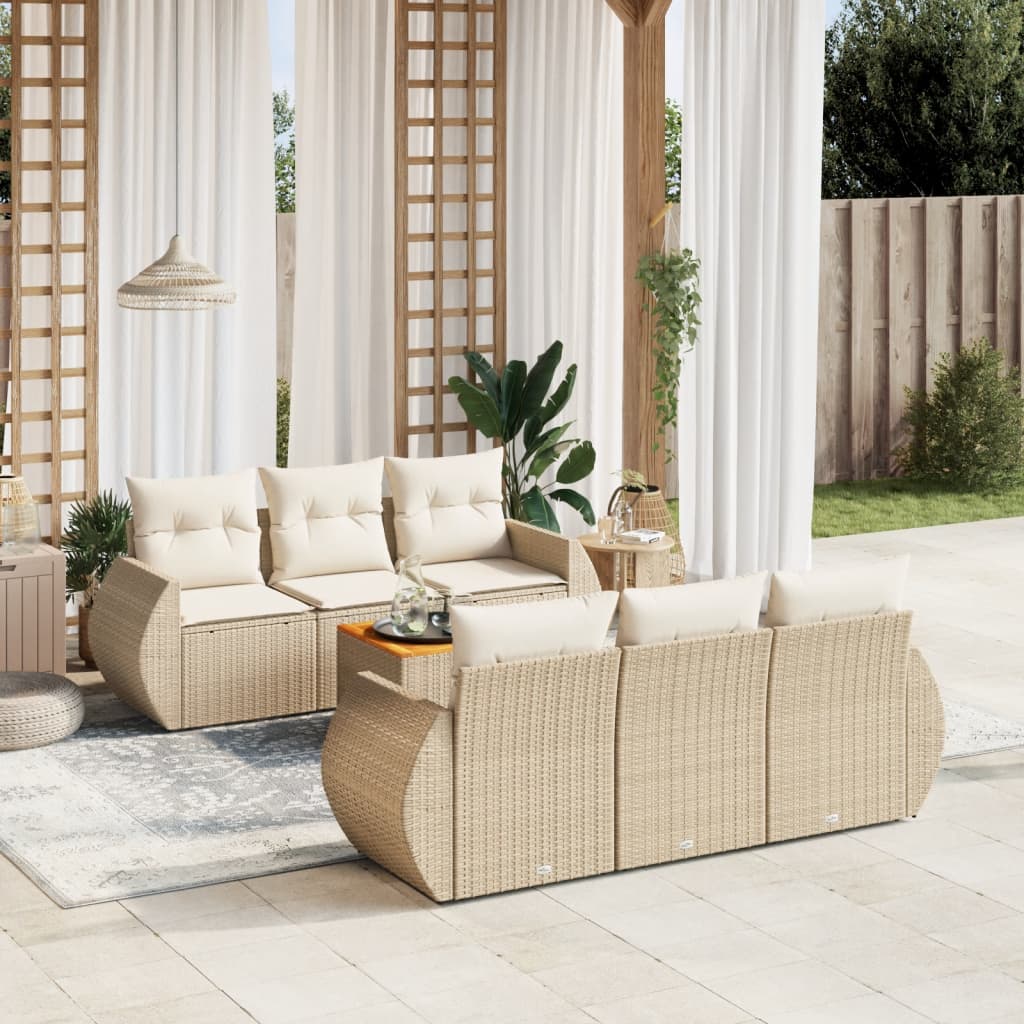 sofasæt til haven 7 dele med hynder polyrattan beige