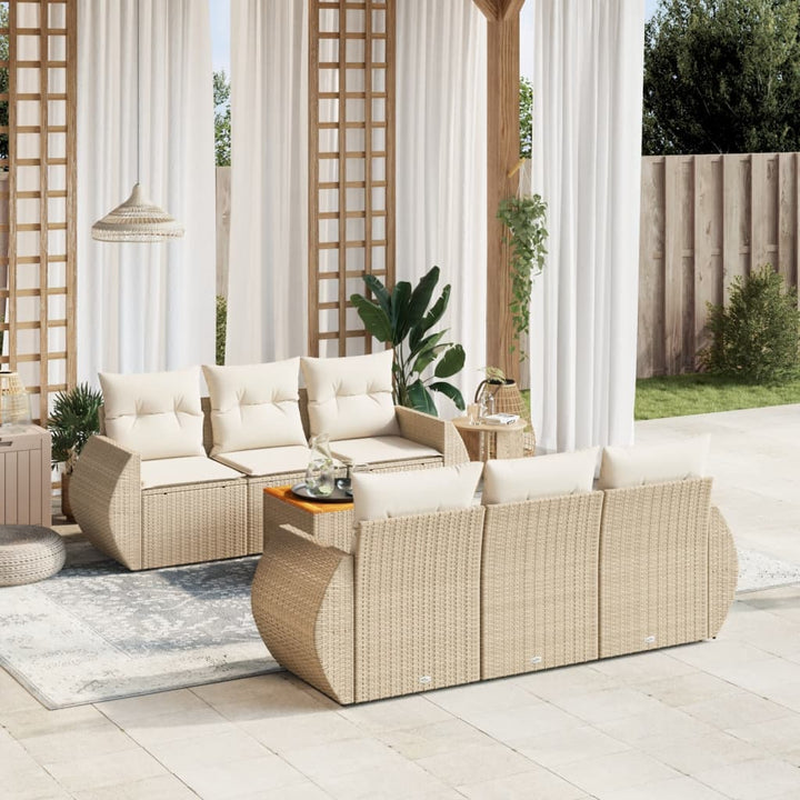 sofasæt til haven 7 dele med hynder polyrattan beige