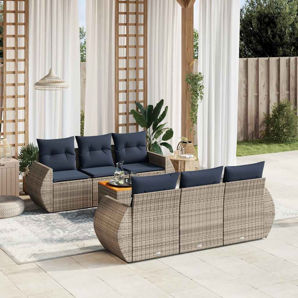 havesofasæt med 7 dele og hynder grå polyrattan