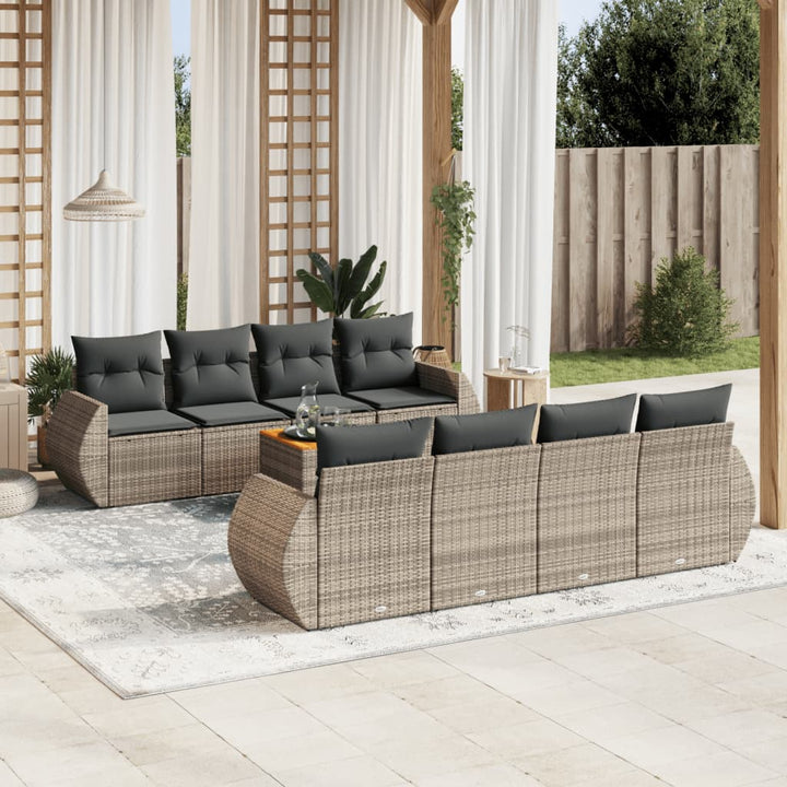 sofasæt til haven 9 dele med hynder polyrattan grå
