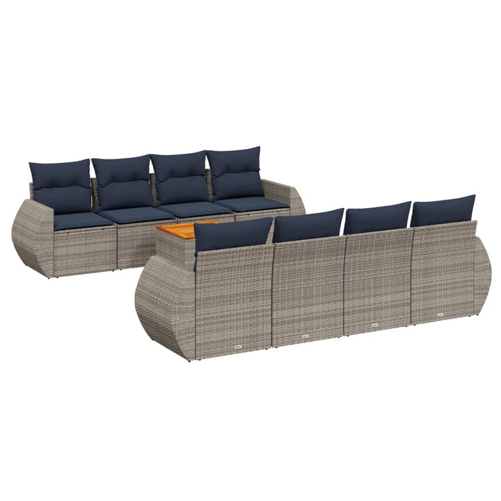 havesofasæt med 9 dele og hynder grå polyrattan