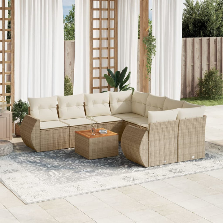 sofasæt til haven 9 dele med hynder polyrattan beige