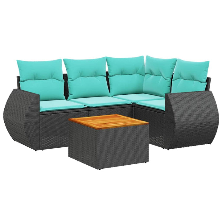 havesofasæt med 5 dele og hynder sort polyrattan
