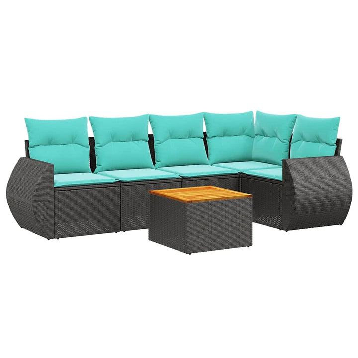 havesofasæt med 6 hynder sort polyrattan