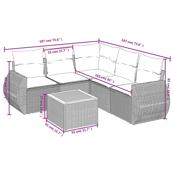 sofasæt til haven 6 dele med hynder polyrattan sort