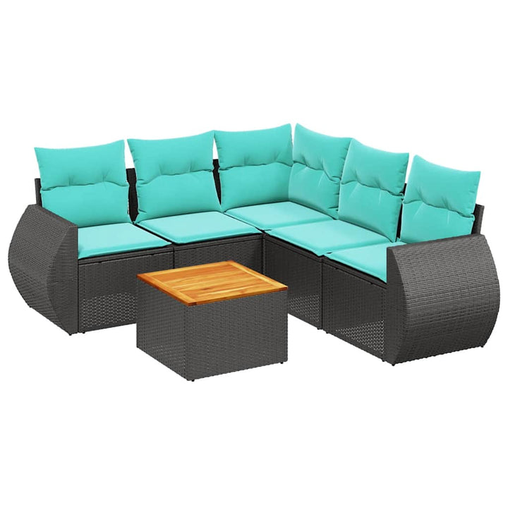 havesofasæt med 6 hynder sort polyrattan