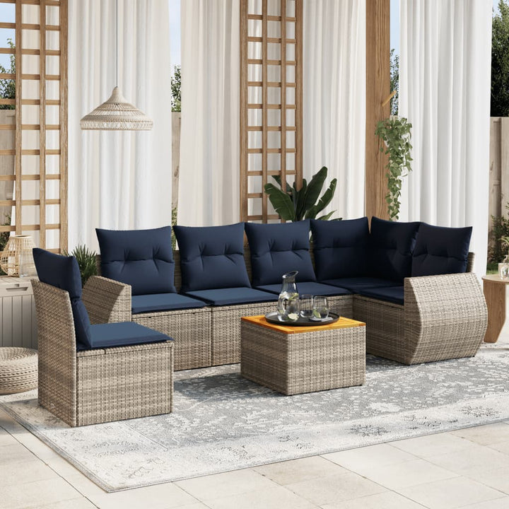 havesofasæt med 7 dele og hynder grå polyrattan
